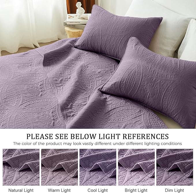 akkialla Grayish Purple Full/Queen Quilt Set, Ultrasonic Lightweight Bedspread - Image 5