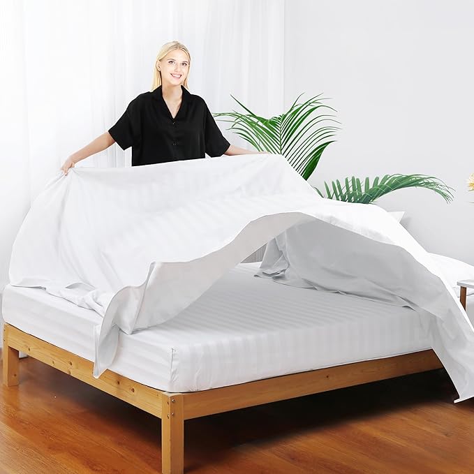 Flat Sheet Only Queen Size, 400 TC 100% Egyptian Cotton Striped Flat Sheet - Image 5