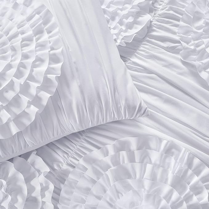 Lush Décor Serena 3 Piece Ruched Flower Comforter Set - Image 4