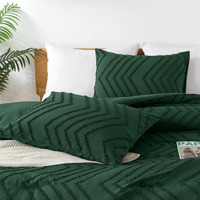 Andency Dark Emerald Green Queen Comforter Set, Boho Soft Warm Forest Bedding - Image 4