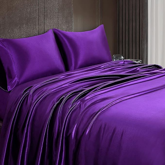 Homiest Purple Satin Flat Sheet King Size Bedding, Ultra Soft, Sold Separately - Image 6