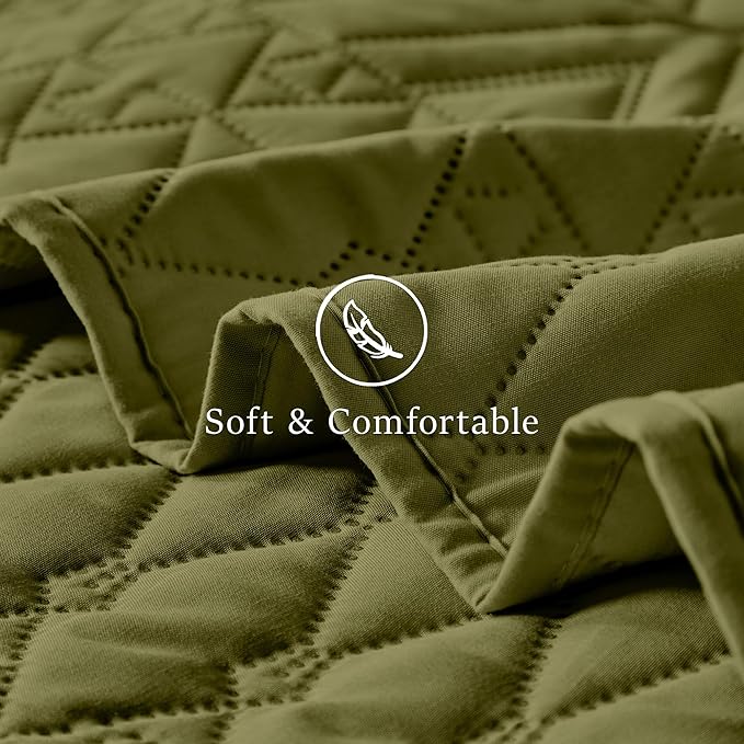 akkialla Full/Queen Size Quilt Bedding Set, Olive Green Lightweight Microfiber - Image 6