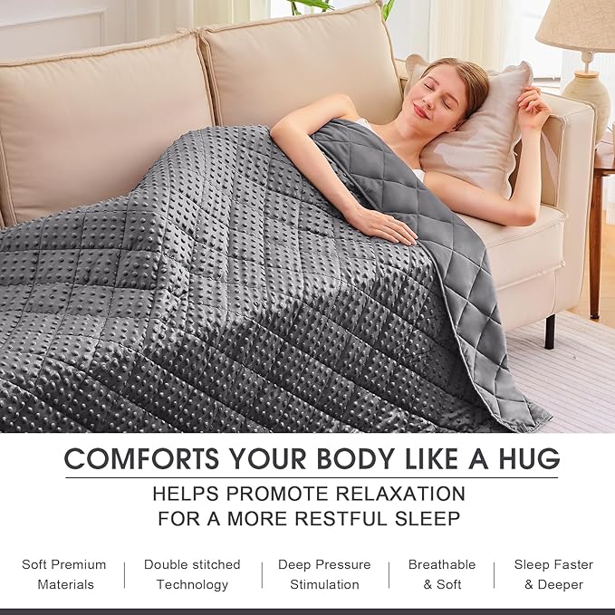 Grey Weighted Blanket for Adults 12lbs, Twin Full Size Cooling Minky Heavy - Image 5