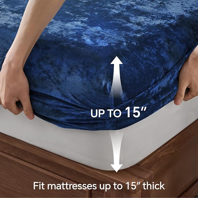 BEDELITE Velvet Fitted Sheet and Pillowcase Set, Luxury Soft Fuzzy Bottom Sheet - Image 5