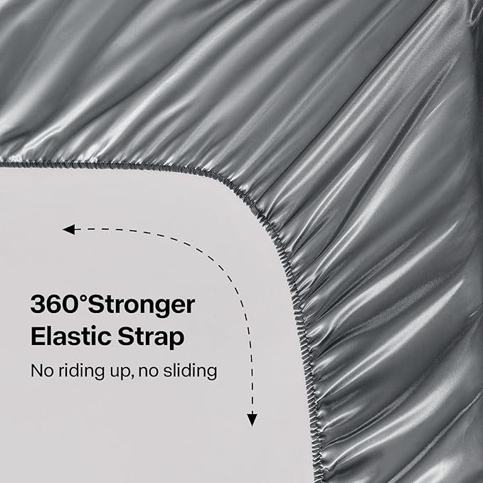 BEDELITE King Size Sheets Set, Luxury Soft Dark Grey Satin Sheets - Image 4