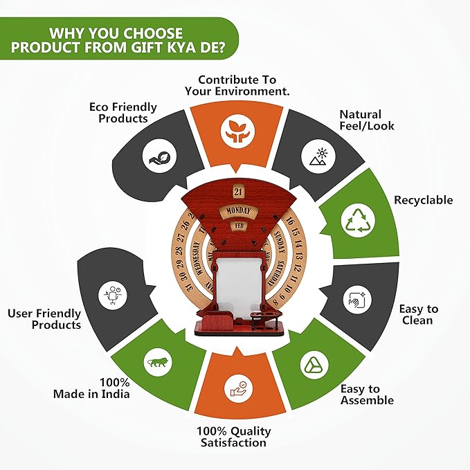 GKD Wooden Desk/Table Calendar to Lifetime Infinite Calendar 2025 with Desk Organizer and Photo Frame for Office/Home (‎Red)-DeskoryOffice