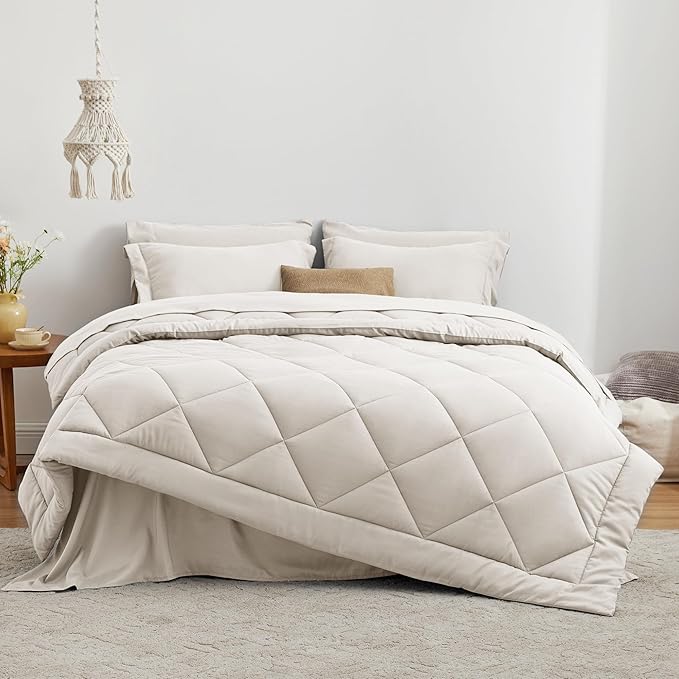 Love's cabin Queen Comforter Set Off White, 7 Pieces Queen Bed in a Bag - Image 2