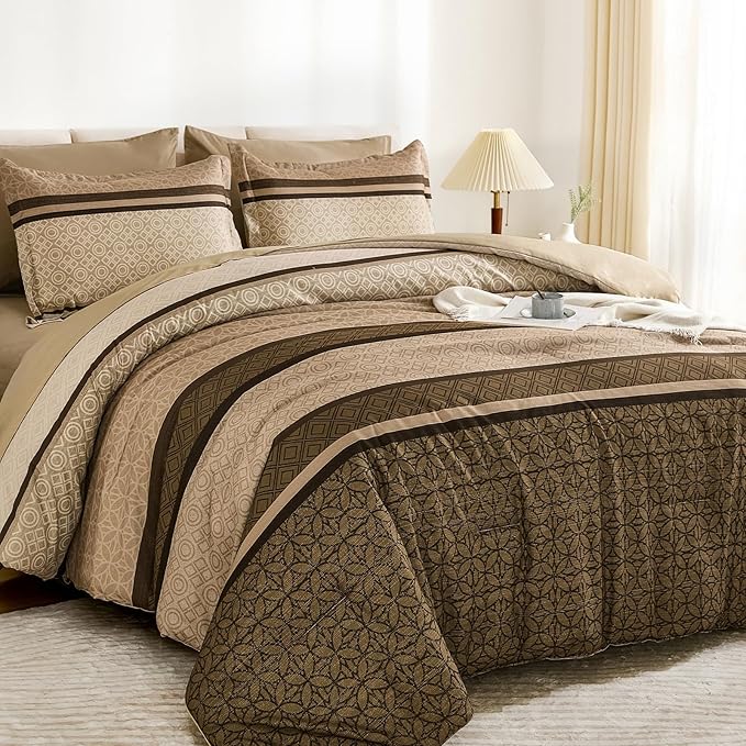 WONGS BEDDING 7 Pieces Comforter Set King Size, Minimalist Geometric Bohemian - Image 3