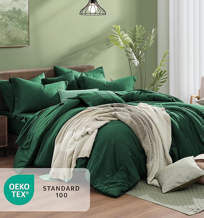 Monbix King Size Comforter Set, Emerald Green King Bedding Set Reversible - Image 5