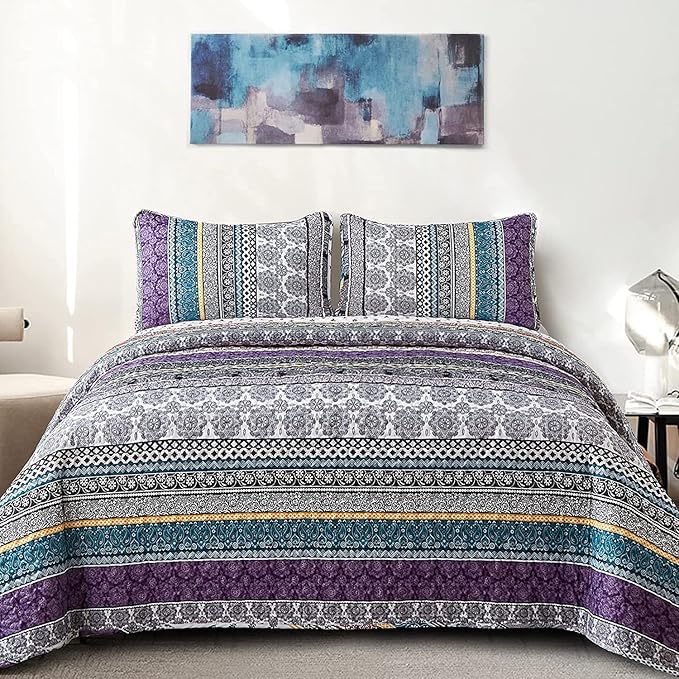 WONGS BEDDING Boho Quilt Set Queen Size, Lightweight Bedspread Coverlet Bedding by WONGSBEDDING