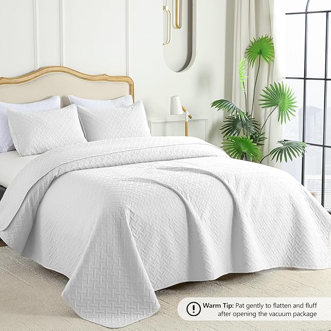FLYMME Queen Quilt Bedding Set White Lightweight Bedspreads Full Size, Modern - Image 2