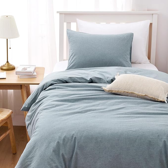 Wake In Cloud - Cotton Duvet Cover Set, Twin Size, Light Denim Blue, 100% - Image 3