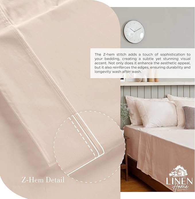 Linen Home 100% Cotton Percale Sheets Full Size, Sand Shell, Deep Pocket - Image 3