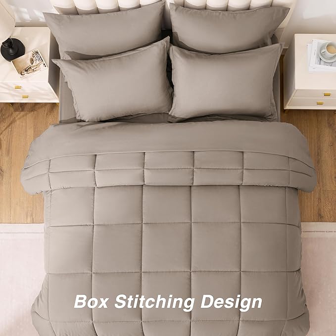 Love's cabin Queen Comforter Set Light Brown, 7 Pieces Queen Bed in a Bag - Image 4