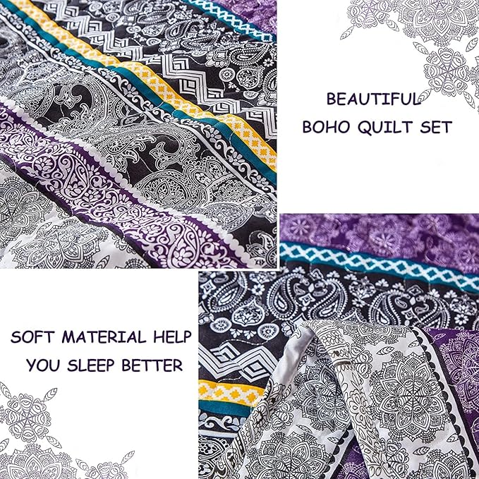 WONGS BEDDING Boho Quilt Set California King Size, Lightweight Bedspread - Image 6