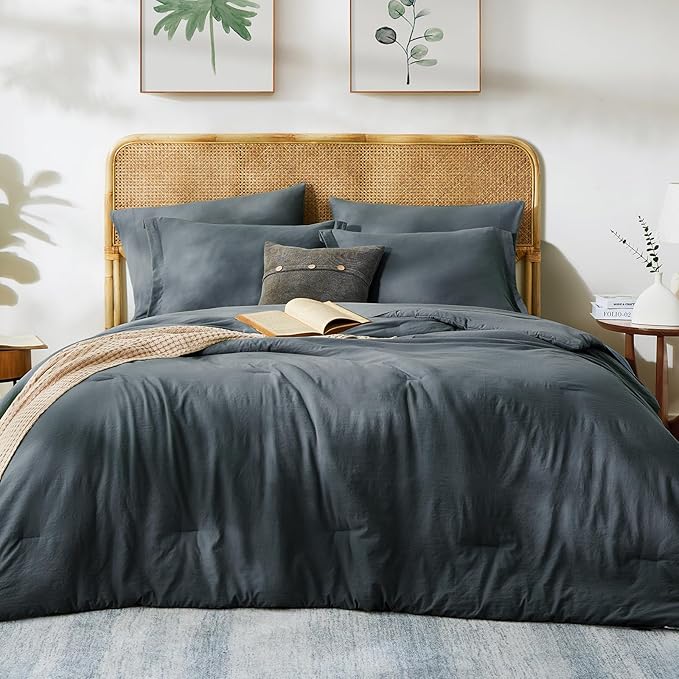 WRENSONGE King Size Comforter Set- 7 Pieces Blue Grey Bed in a Bag King - Image 3