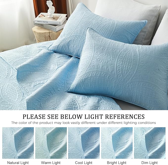 akkialla Queen Quilt Bedding Set, Sky Blue Ultrasonic Full/Queen Quilt Set - Image 5
