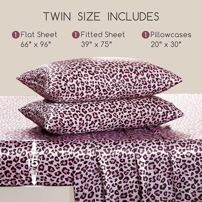 MR&HM Satin Sheets with Elastic Corner Straps, Twin Size 3-Piece Silky Bedding - Image 2