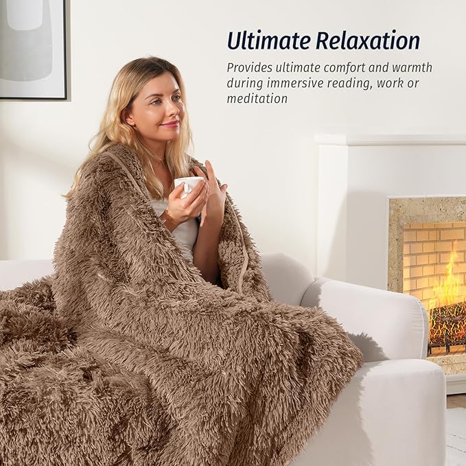 Wemore Shaggy Long Fur Faux Fur Weighted Blanket, Cozy and Fluffy Plush Sherpa - Image 4
