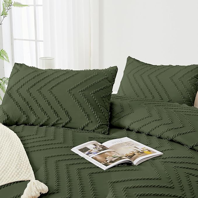 Andency Olive Green Comforter Set King Size, Boho Soft Fluffy Warm Lightweight - Image 4