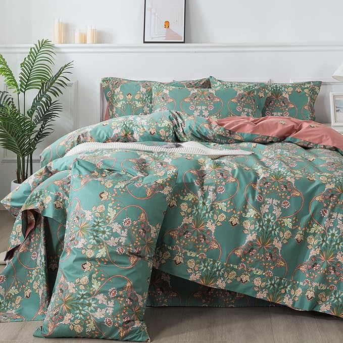 FADFAY Duvet Cover Set Button Closure Floral Bedding King/Cal King 100% Cotton by CottonWorldSweetDream