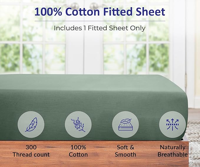 ROYALE LINENS 300 Thread Count 100% Long Staple Combed Cotton Fitted Sheet Queen - Image 3
