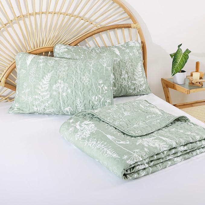 JANZAA Twin Quilt Sage Green Quilt Bed Spread Boho Quilt - Image 8