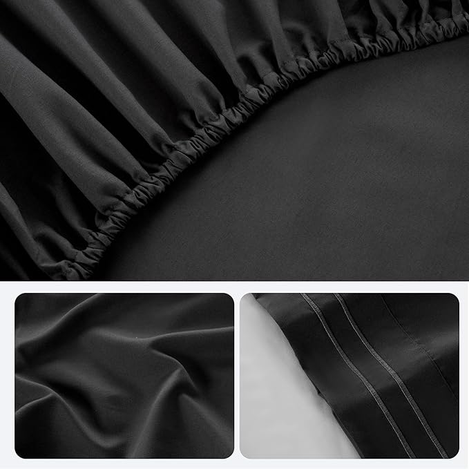 ROSE&RISY Black Twin Sheet Set, 3 Pieces Soft Bedding Queen Sheet Set, - Image 7