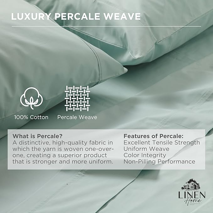 Linen Home 100% Cotton Percale Weave Fitted Sheet, Full Size, Pastel Turk - Image 2