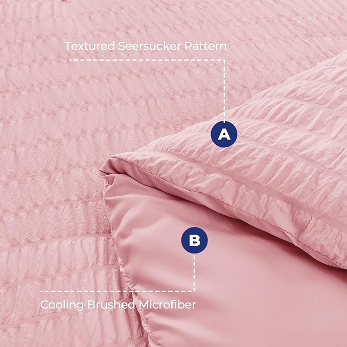 HYMOKEGE Pink Duvet Cover Queen Size, Ultra Soft 3-Piece Seersucker Duvet Cover - Image 2