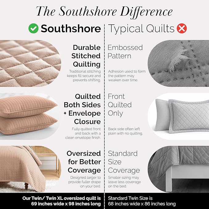 Southshore Fine Living, Inc. Twin Quilt Bedding Set, Stitched Soft Brushed - Image 4