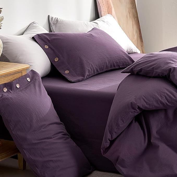 JELLYMONI 100% Washed Cotton Duvet Cover King – Soft, Breathable Linen-Look - Image 9