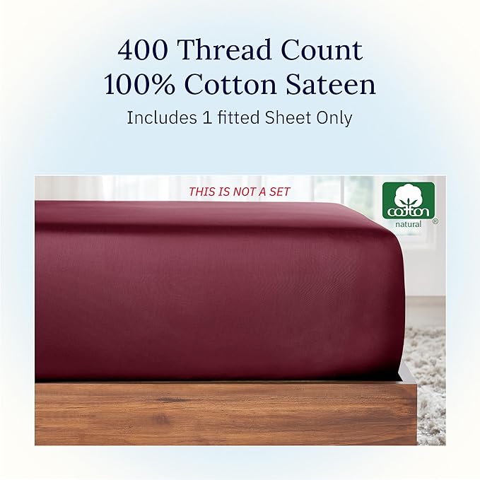 California Design Den Twin Cotton Fitted Sheet, Soft 400 Thread Count 100% - Image 4