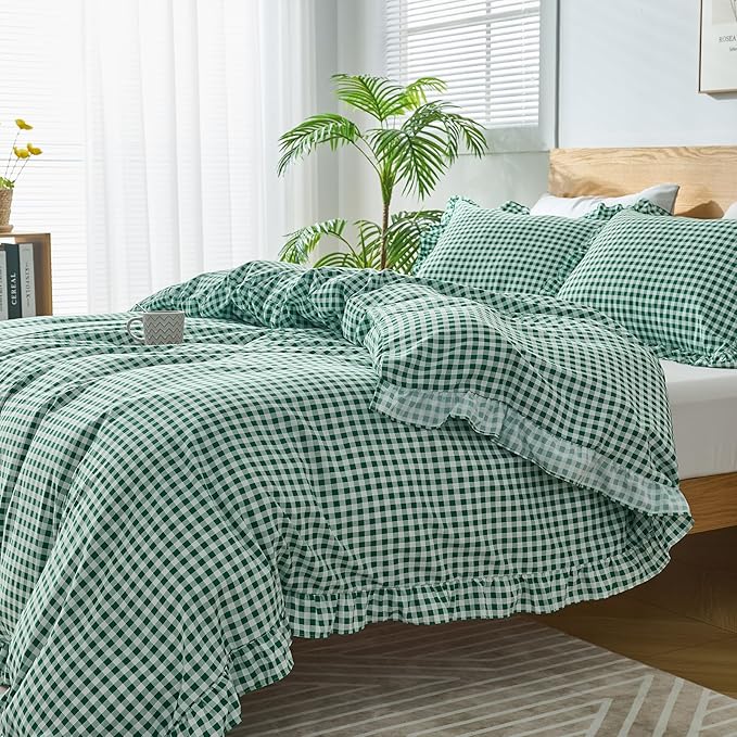 Gingham Duvet Cover Queen Size, 3 Pieces Soft Breathable Microfiber Plaid - Image 7