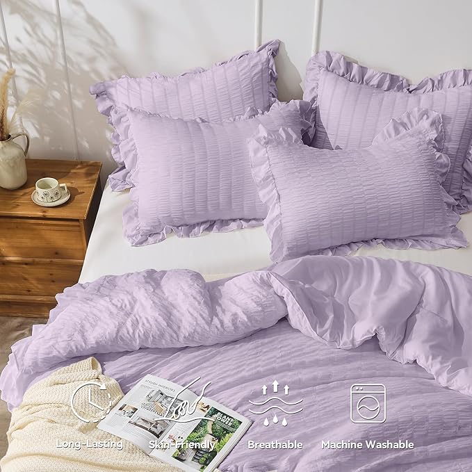 JOLLYVOGUE Lavender Twin Size Comforter Set, 2 Pieces Seersucker Lightweight - Image 3