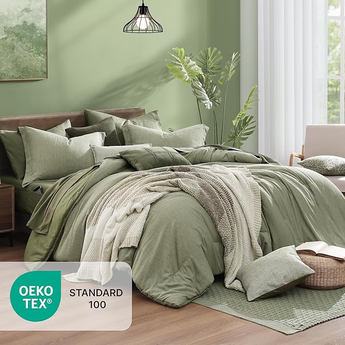 Monbix Twin XL Comforter Set Sage Green, Cationic Dyeing Bedding Set Reversible - Image 5