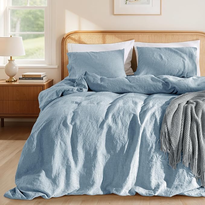 LBRO2M 100% France Linen Duvet Cover Set Full Size 3 Pcs Natural Flax Comforter by LBRO2MBedding