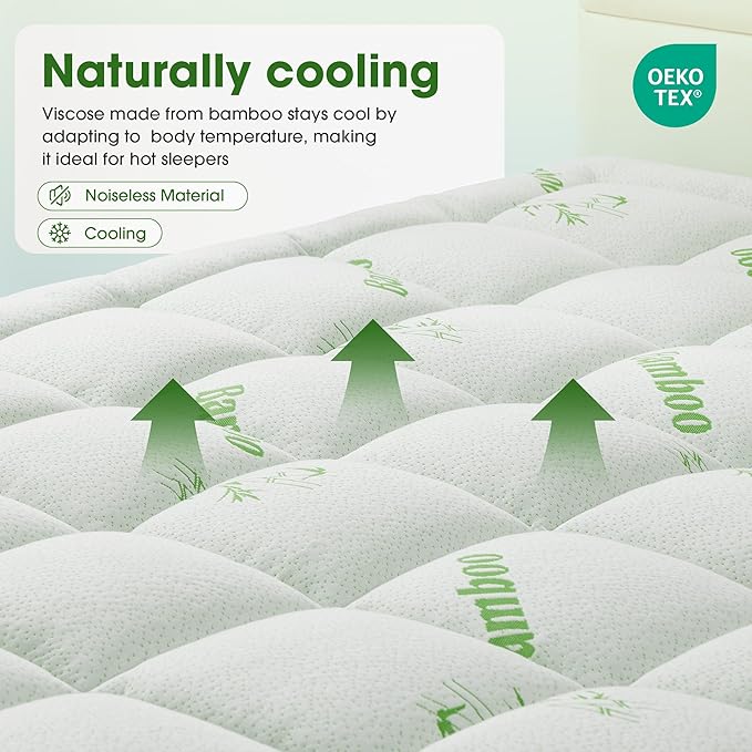 Mattress Pad Twin Size, Cooling Pillow Top Mattress Topper, Ultra Soft Viscose - Image 8