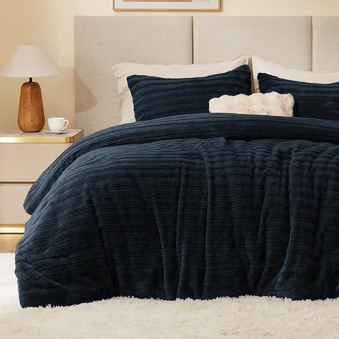 BEDELITE Fleece Twin Comforter Set -Super Soft & Warm Fluffy Navy Faux Fur by BEDELITE