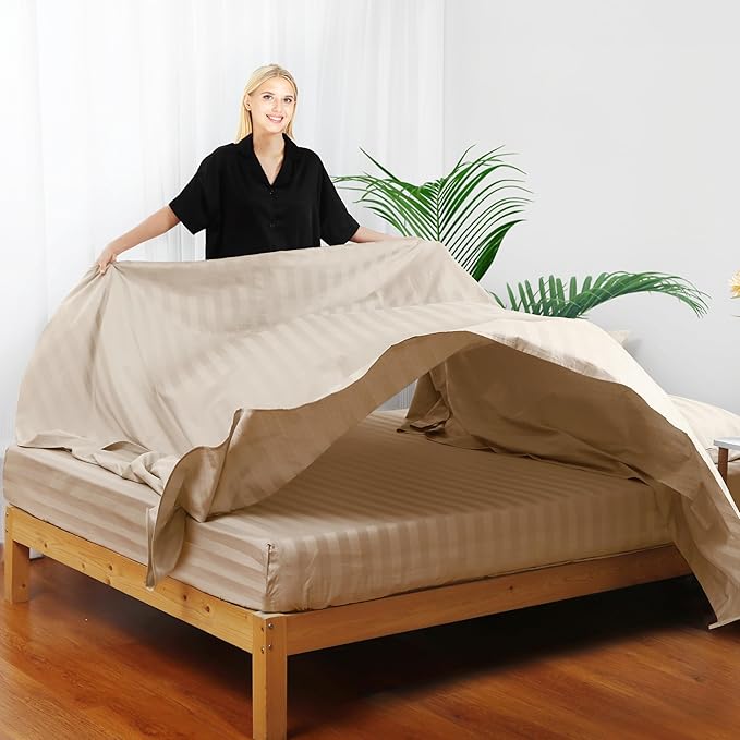 Flat Sheet Only Cal King Size, 400 TC 100% Egyptian Cotton Flat Sheet Striped - Image 4