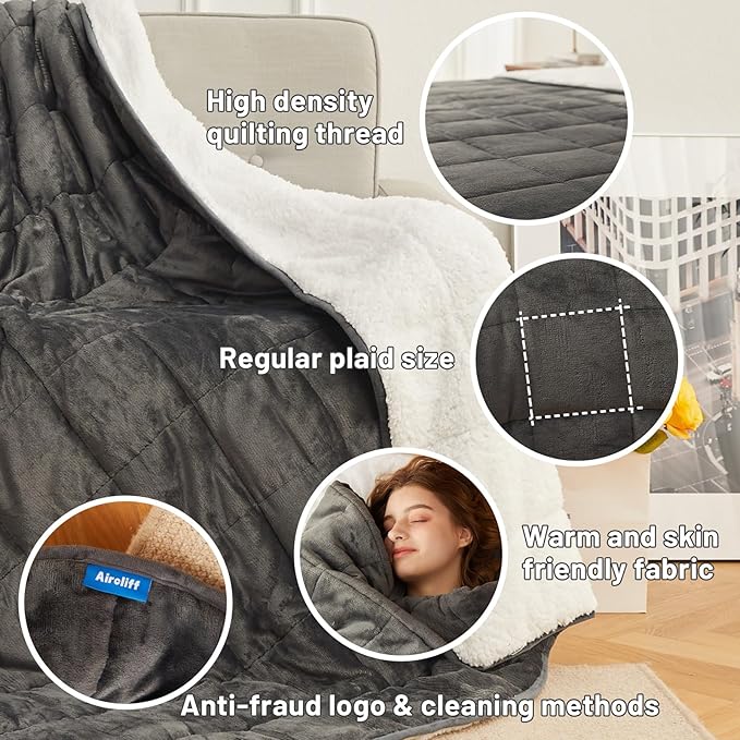 Weighted Blanket 15 lbs 60x80 inches, Sherpa Fleece Throw Blanket - Image 5