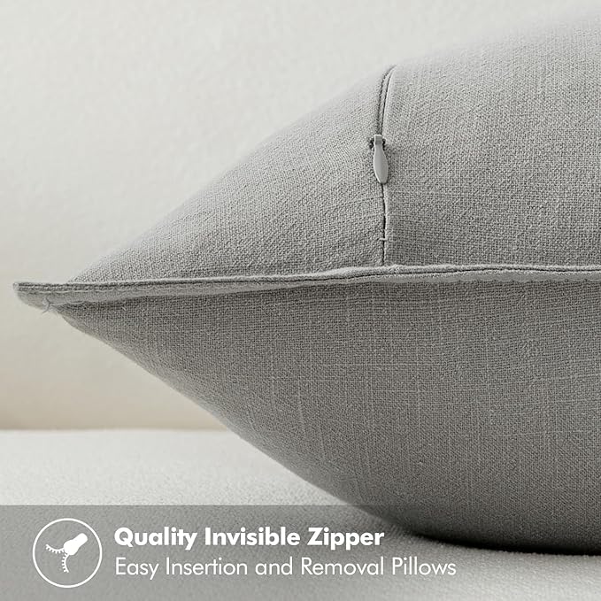 MIULEE Decorative Linen Pillow Covers 18x18 Inch Light Gray ​Boho Farmhouse​ - Image 3