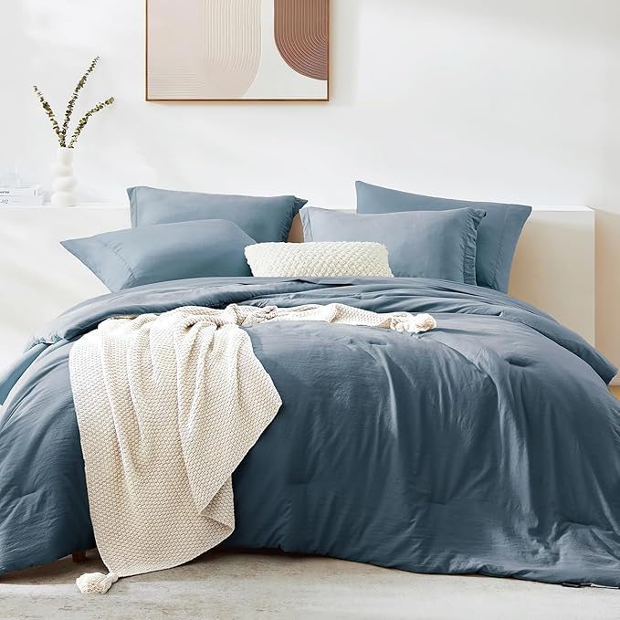 WRENSONGE Full Size Comforter Sets, 7 Pieces Oxford Blue Bed in a Bag by WRENSONGE
