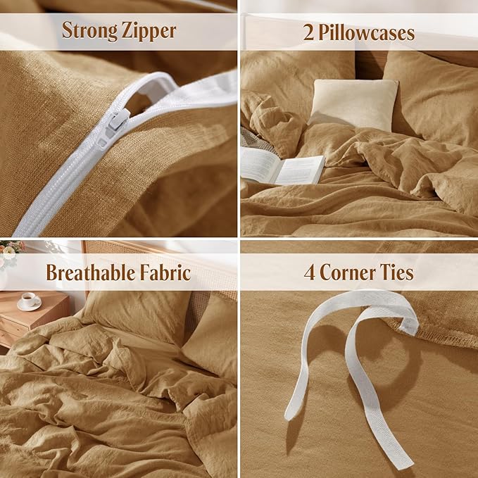 LBRO2M 100% France Linen Duvet Cover Set King Size 3 Pcs Natural Flax Comforter - Image 5