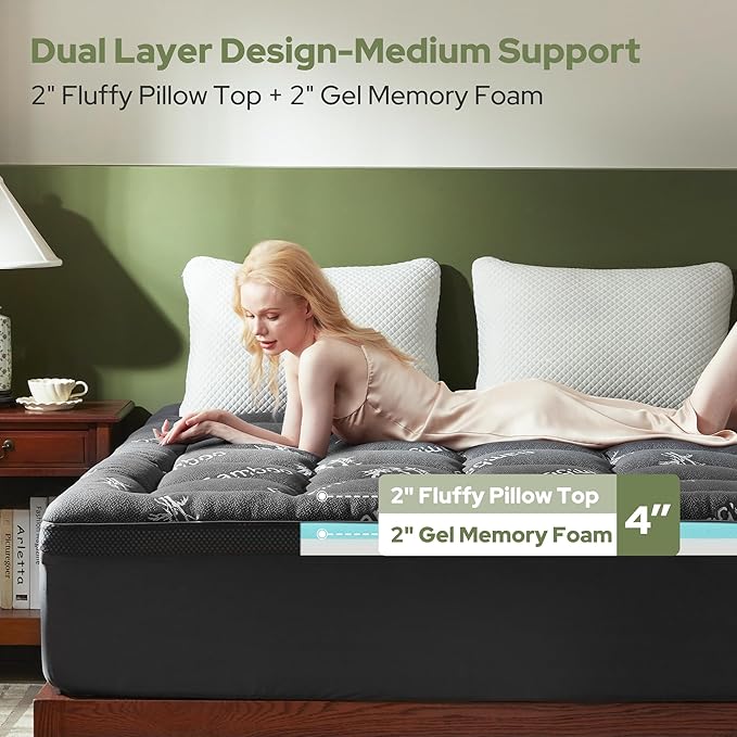 BEDLORE California King Memory Foam Mattress Topper 4 Inch, 2-in-1 Dual Layer - Image 2