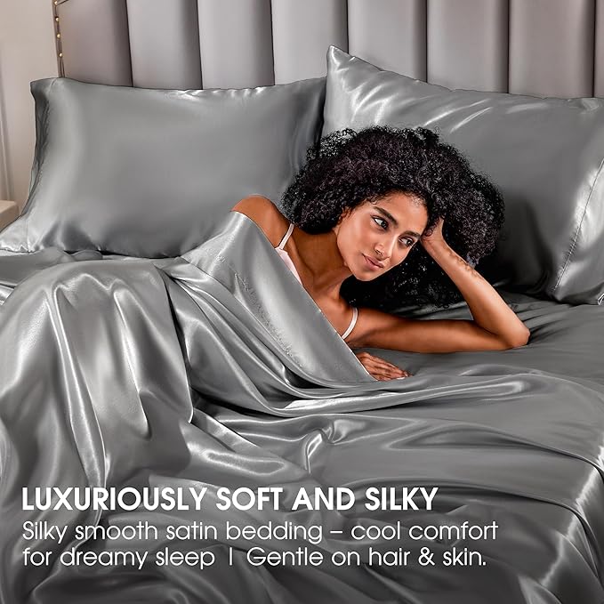 FreshCulture Satin Sheets Queen Size Bed Set- 4 Piece Luxury Soft Silky Queen - Image 6
