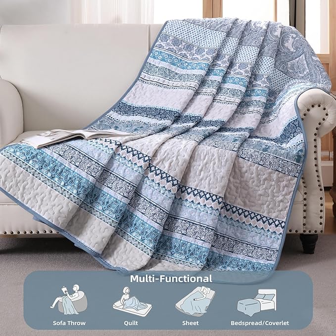 WONGS BEDDING Boho Quilt Set Twin Size, Lightweight Bedspread Coverlet Bedding - Image 3