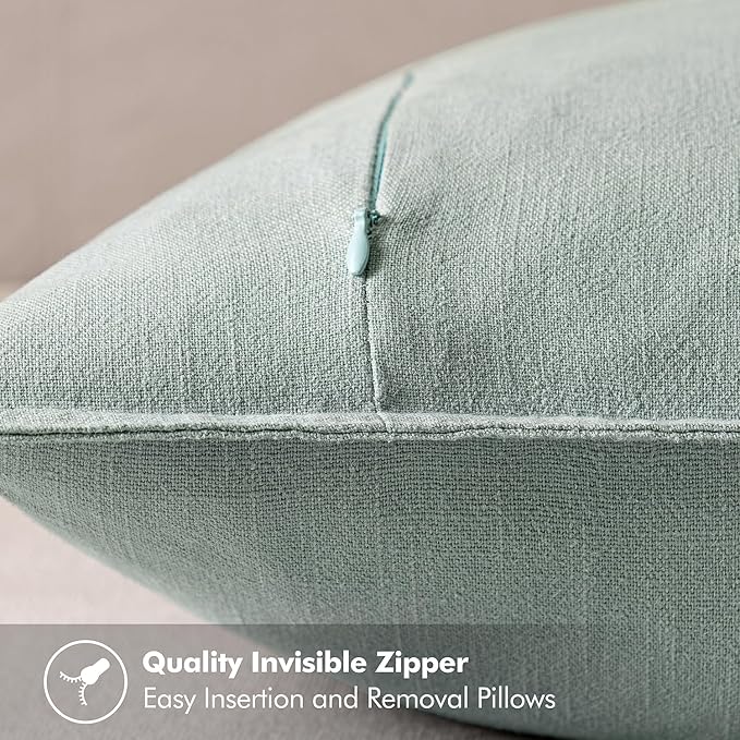 MIULEE Decorative Linen Pillow Covers 20x20 Inch Aqua Green ​Boho Farmhouse​ - Image 3