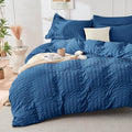 HYMOKEGE Teal Twin Size Duvet Cover, Ultra Soft 2-Piece Seersucker Duvet Cover by HYMOKEGE
