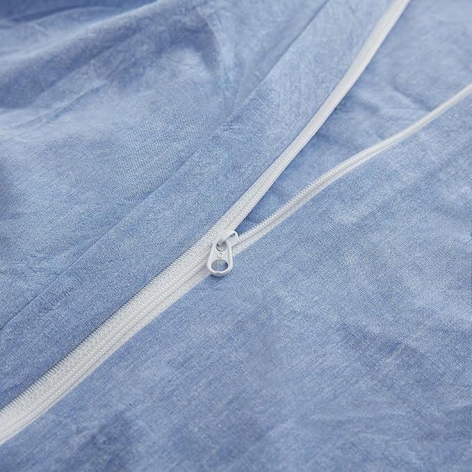 LOVQUE Light Blue Cotton Duvet Cover Twin Size, Linen Like Natural Bedding Set - Image 4